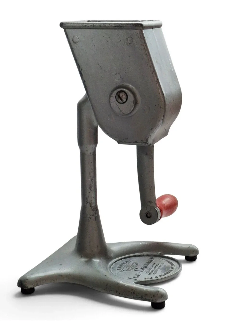 Vintage National Ice Crusher Red Wooden Hand Crank Countertop Tabletop Barware